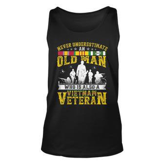 Never Underestimate An Old Man Vietnam Veteran Gift For Mens Unisex Tank Top - Seseable
