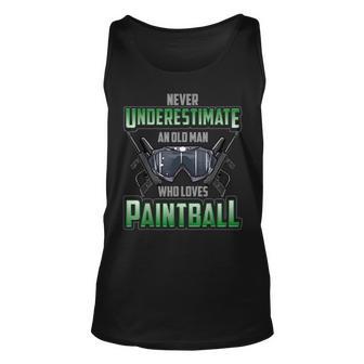 Never Underestimate An Old Man Who Loves Paintball Gift For Mens Unisex Tank Top - Seseable