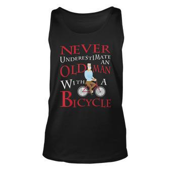 Never Underestimate An Old Man With A Bicycle Gift Grandpas Gift For Mens Unisex Tank Top - Seseable