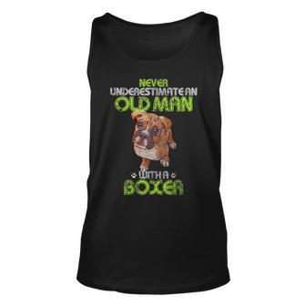 Never Underestimate An Old Man With A Boxer Funny Dog Lover Gift For Mens Unisex Tank Top - Seseable