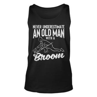 Never Underestimate An Old Man With A Broom Curling Lovers Gift For Mens Unisex Tank Top - Seseable