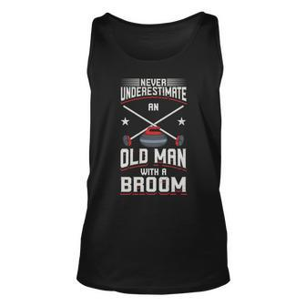 Never Underestimate An Old Man With A Broom Funny Curling Unisex Tank Top - Seseable