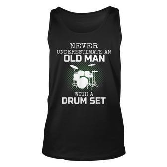 Never Underestimate An Old Man With A Drum Set Drummer Mens Unisex Tank Top - Seseable