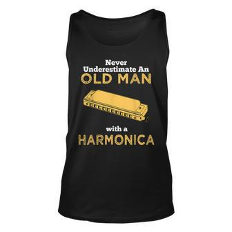 Never Underestimate An Old Man With A Harmonica Great Country Man Musical Gift Unisex Tank Top - Seseable