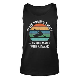 Never Underestimate An Old Man With A Kayak Retro Vintage Unisex Tank Top - Seseable