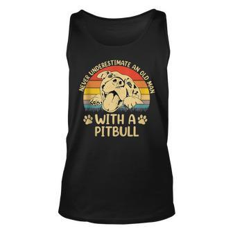 Never Underestimate An Old Man With A Pitbull Pitties Dogs Unisex Tank Top - Seseable