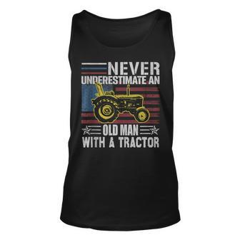Never Underestimate An Old Man With A Tractor Funny Farming Unisex Tank Top - Seseable