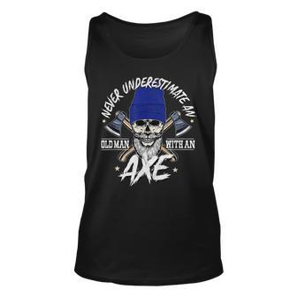 Never Underestimate An Old Man With Axe Throwing Lumberjack Unisex Tank Top - Seseable