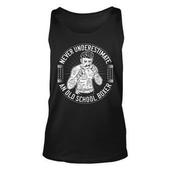 Never Underestimate An Old School Boxer Back Print Boxing Unisex Tank Top - Seseable