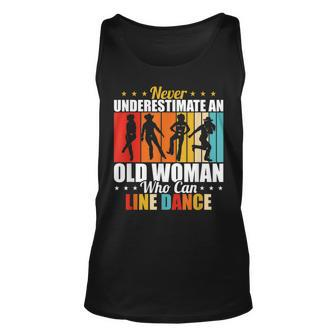Never Underestimate An Old Woman Who Can Line Dance Unisex Tank Top - Seseable