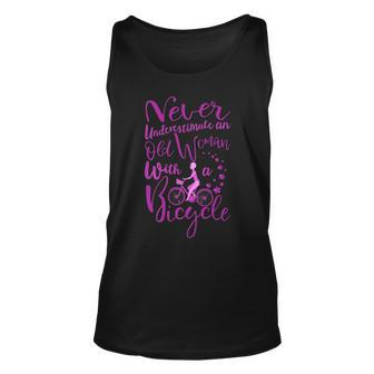 Never Underestimate An Old Woman With A Bicycle Funny Quote Unisex Tank Top - Seseable
