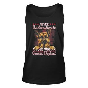 Never Underestimate An Old Woman With A German Shepherd Unisex Tank Top - Seseable