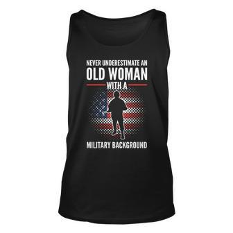 Never Underestimate An Old Woman With A Military Background Unisex Tank Top - Seseable