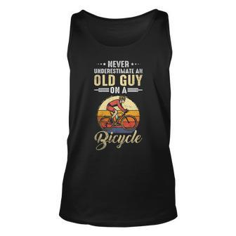 Never Underestimate Old Man With On A Bicycle Bike Cycling Unisex Tank Top - Seseable