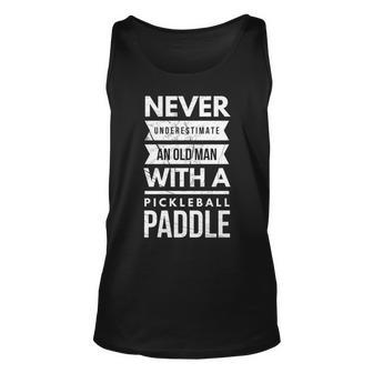 Never Underestimate Old Woman With Pickleball Paddle Player Unisex Tank Top - Seseable