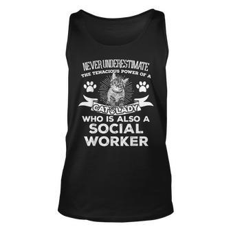 Never Underestimate Power Of A Social Worker Cat Lover Unisex Tank Top - Seseable