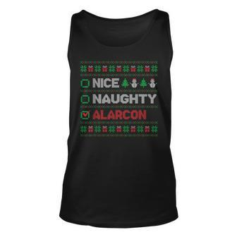 Nice Naughty Alarcon Christmas List Ugly Sweater Tank Top | Mazezy