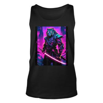 Nights Warrior Featuring A Tiger Samurai In The Darkness Unisex Tank Top - Seseable