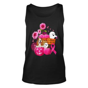 In October We Wear Pink Basset Hound Breast Cancer Halloween Breast Cancer Halloween Tank Top | Mazezy