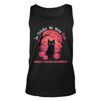 In October We Wear Pink Black Cat Breast Cancer Halloween Tank Top - Thegiftio UK