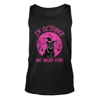 In October We Wear Pink Black Cat Halloween Breast Cancer Tank Top - Monsterry