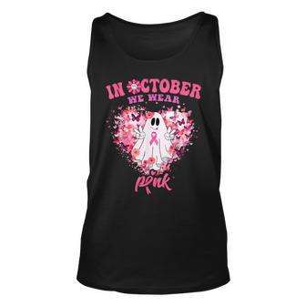 October We Wear Pink Breast Cancer Warrior Ghost Halloween Tank Top - Thegiftio UK