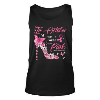 In October We Wear Pink Butterflies Breast Cancer Awareness Tank Top - Seseable