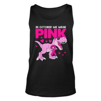 In October We Wear Pink Cute Dinosaur Breast Cancer Boys Tank Top - Seseable