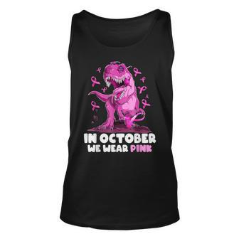 In October We Wear Pink Dinosaur T Rex Breast Cancer Boys Tank Top - Monsterry DE