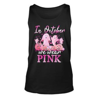 In October We Wear Pink Ghost Pumpkin Breast Cancer Warrior Tank Top - Seseable