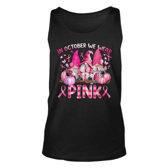 In October We Wear Pink Gnomes Breast Cancer Halloween Tank Top - Seseable