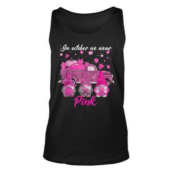 In October We Wear Pink Gnomes Truck Pumpkin Breast Cancer Tank Top - Monsterry DE