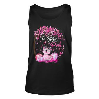 In October We Wear Pink Leopard Cat Breast Cancer Awareness Tank Top - Seseable