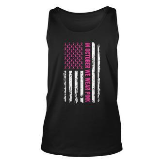 In October We Wear Pink Ribbon Breast Cancer American Flag Tank Top - Thegiftio UK
