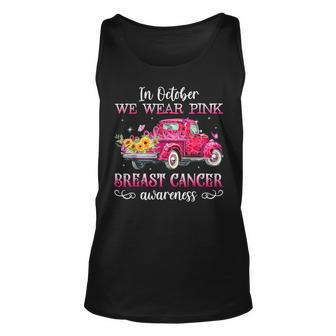 In October We Wear Pink Ribbon Leopard Truck Breast Cancer Tank Top - Seseable