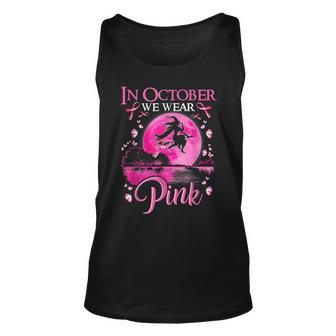 In October We Wear Pink Ribbon Witch Halloween Breast Cancer Tank Top - Monsterry AU