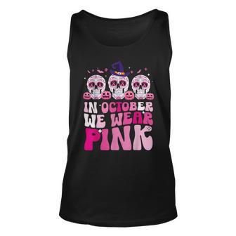 In October We Wear Pink Sugar Skull Halloween Breast Cancer Tank Top - Monsterry AU