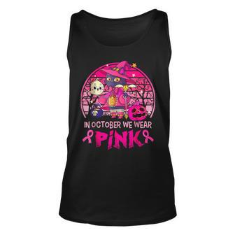 In October We Wear Pink Witch Cat Breast Cancer Awareness Tank Top | Mazezy