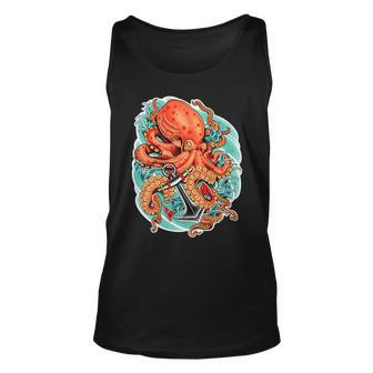 Octopus And Anchor Nautical Tattoo Unisex Tank Top | Mazezy UK