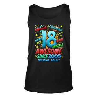 Official Adult 18Th Birthday Comic Style Awesome Since 2005 Tank Top - Seseable