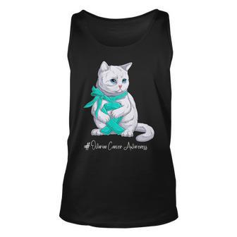 Ovarian Cancer Awareness Month Teal Ribbon Cat Tank Top - Monsterry