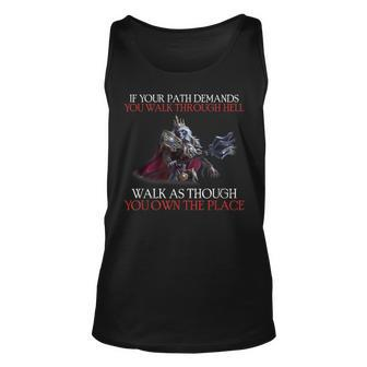 If Your Path Demands You Walk Through Hell Skeleton Usa Flag Usa Tank Top | Mazezy