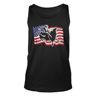 Patriotic Bull Rider Western Rodeo American Flag Bull Riding Patriotic Tank Top | Mazezy