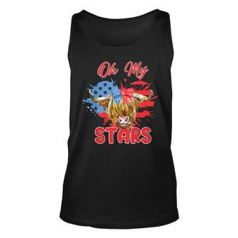 Patriotic Highland Cow Oh My Stars 4Th Of July American Flag Tank Top | Mazezy