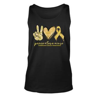 Peace Love Cure Yellow Ribbon Childhood Cancer Awareness Tank Top - Monsterry DE