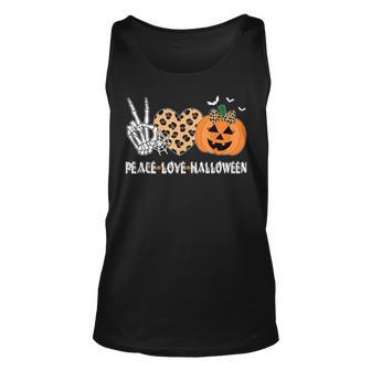 Peace Love Halloween Scary Pumpkin Leopard Skeleton Tank Top - Monsterry AU
