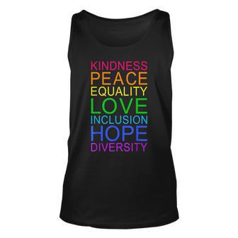 Peace Love Inclusion Equality Diversity Human Rights Lgbtq Unisex Tank Top | Mazezy