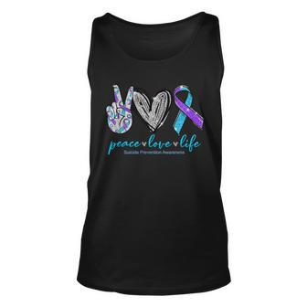Peace Love Life Suicide Prevention Awareness Heart Ribbon Tank Top | Mazezy