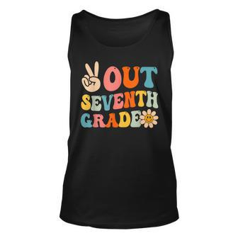 Peace Out 7Th Grade Graduation Last Day Of School Groovy Unisex Tank Top | Mazezy