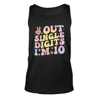Peace Out Single Digits Groovy Tie Dye 10Th Birthday Girl Unisex Tank Top | Mazezy